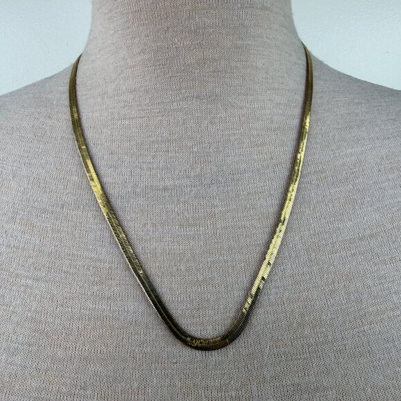 Jewelry - Gold Tone Thick Herringbone Chain Necklace 24"
